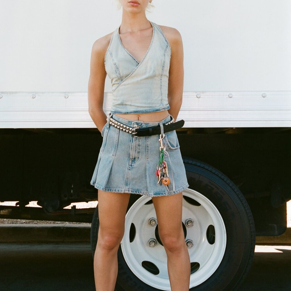 Zara Denim Wrap Crop Top